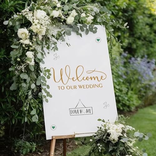 Welcome to Our Wedding Vinyl Sticker Decor for Wall Window Car Waterproof Marriage Reception Sign Ceremony Decal for Couples Spouse DIY Self-Adhesive (Gold-Welcome)
