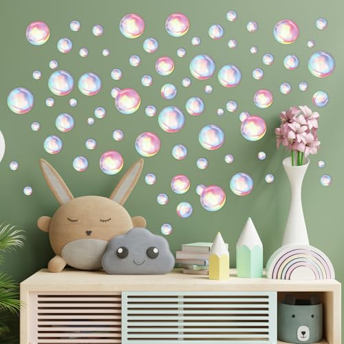 4 Sheets Bubble Wall Decals Under The Sea Birthday Party Decor Ocean Bathroom Sticker Colour Bubble Ocean Background for Laundry Room Bedroom Living Room Wall Mermaid Shower Theme Party