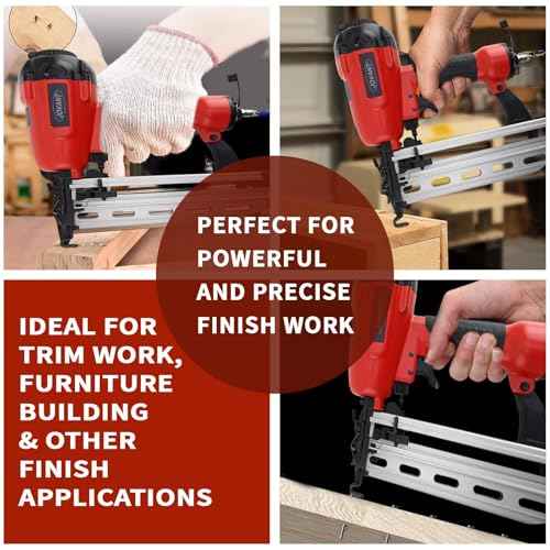 Pnumatic Finish Nailer,16Gauge nail Gun Acepts 3/4 Inch up to 2-1/2 Inch finish Nails.Brad Nailer Gun Can Hit Hardwood Ideal for Upholstery, Woodworking Door (Include portable bag)