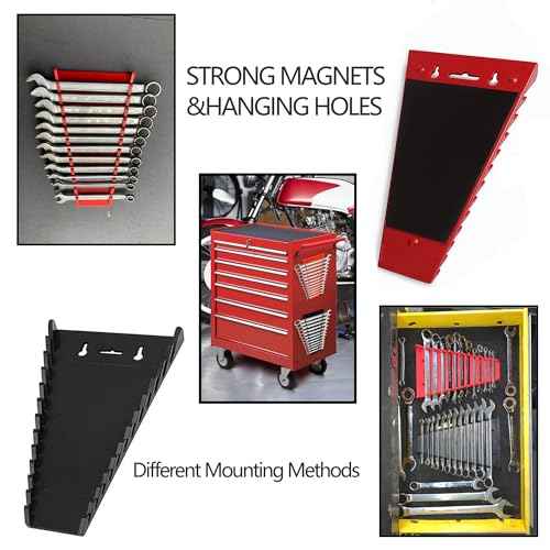 2 Pack Magnetic Wrench Organizer with Free Cleaning Cloth & 4 Screws 24 Slots Tool Tray for SAE (1/4"-1-1/16") & Metric Ultra-Thin 0.2¡± Design, Hanging Holes & Rare Earth Magnets