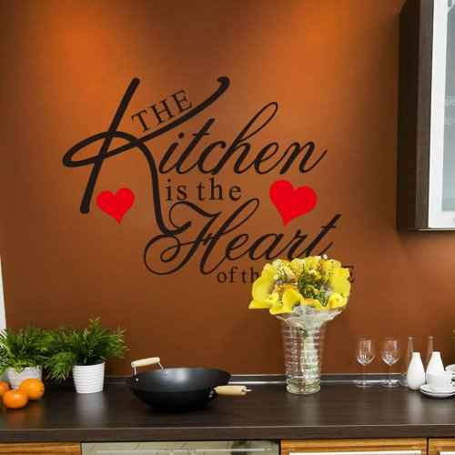 The Kitchen is The Heart of The Home Red Heart Wall Decal Sticker Art Mural Home D?cor Quote DIY