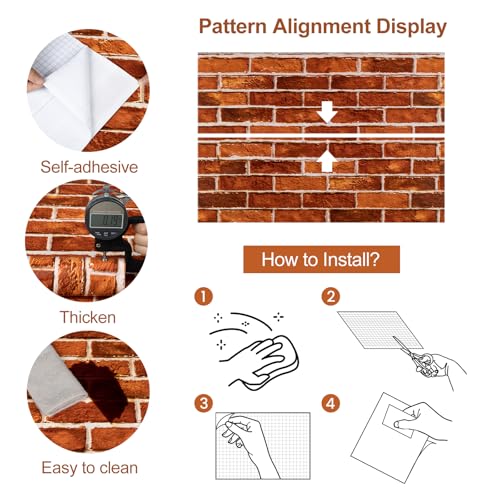 LXCREAT Red Brick Wallpaper Peel and Stick 17.71"¡¿ 118" Removable Self-Adhesive Faux Brick Textured Contact Paper for Christmas Party Home Furniture Decoration