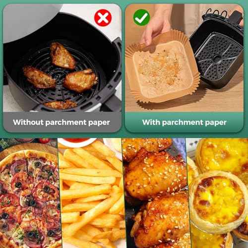 1000Pcs Air Fryer Paper Liners, 8" Square Air Fryer Liners Disposable, Heavy-Duty Parchment Paper for 5-8 qt Airfryer Basket, Non-Stick Baking Liner for Oven Pan