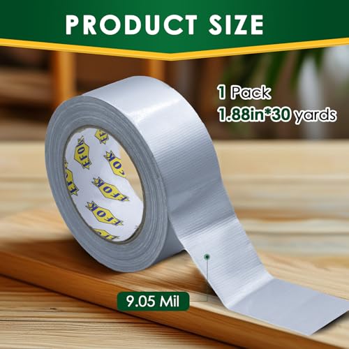 Duct Tape Heavy Duty Waterproof, Sliver Duct Tape 1.88 Inch X 90 Ft, Strong Adhesive for Indoor Outdoor Tear by Hand, 1 Pack