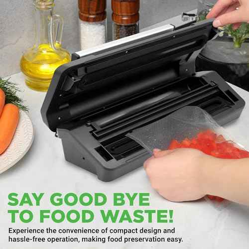 Nutrichef Automatic Food Vacuum Sealer with Double Sealing Function, Electric Air Sealing System for Dry, Liquid & Moist Foods, Reduces Food Waste, Preserve Freshness of Proteins, Fruits, Vegetables