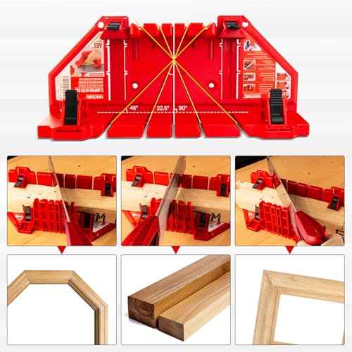 HAUTMEC 14 Inch Clamping Miter Box with Adjustable Jaw & 4 Anti-Slip Clamps, Heavy Duty ABS Mitre Saw Box with 22.5¡Æ, 45¡Æ, 90¡Æ Cutting Angles for Woodworking, Trim, Frames, DIY Projects ? HTHDM25036