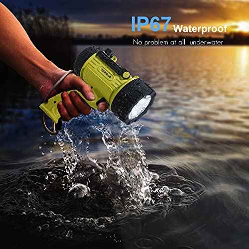 YIERBLUE Rechargeable Spotlight with 90,000 High Lumen LED, IP67 Waterproof Handheld Flashlight Searchlight with Detachable Red Light Filter