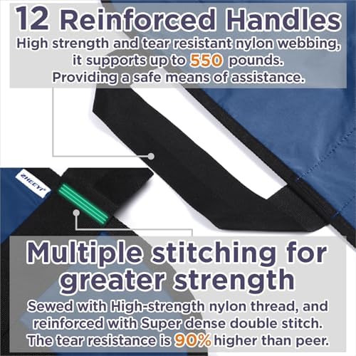 Multipurpose 72" x 40" Positioning Bed Pad with Reinforced Handles - Reusable & Washable Transfer Sheet for Turning, Lifting & Repositioning - Double-Sided Nylon Fabric, Navy Blue