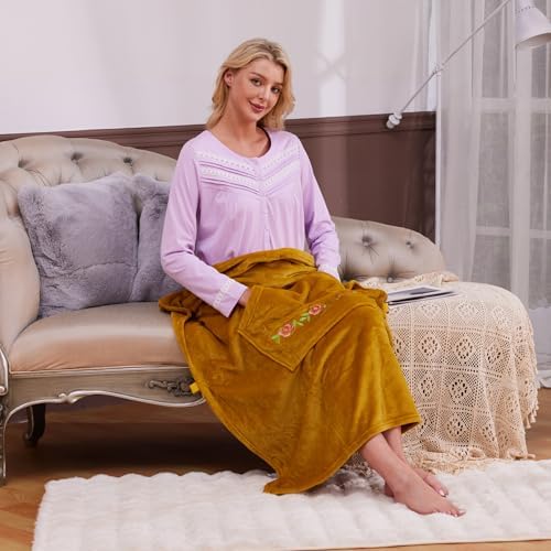 Keyocean Wheelchair Blanket, Soft Lightweight Warm Lap Blacket for Elderly, Honey Gold