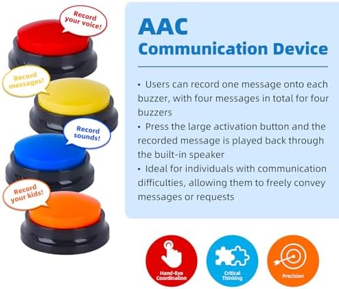 4 Pack Portable AAC Communication Devices for Autism Individuals with Communication Difficulties, Communication Device for Nonverbal Kids, Voice Recording Buttons for Schools, Home, Treatment Courses