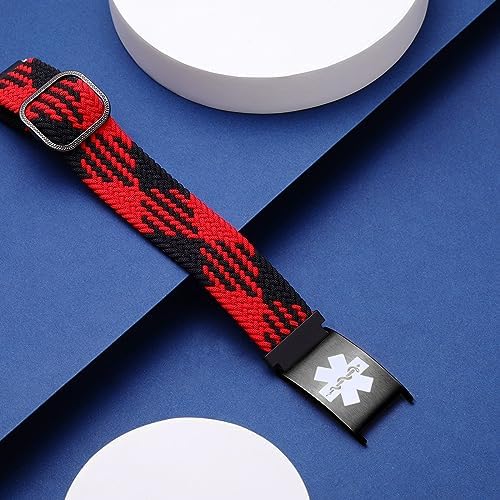 Personalized Sport Medical Alert Bracelets for Women Men - Custom Medical ID Bracelets with Free Engraving - Hook and Loop/Elastic/Stainless Steel/Silicone Watch Wristband Emergency Bracelet