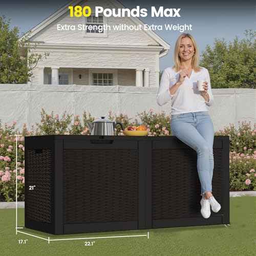 31 Gallon Outdoor Storage Box - Waterproof Resin Rattan Deck Bin for Indoor & Outdoor Use - Lockable & UV Resistant - Ideal for Package Delivery, Patio Cushions & Gardening Tools, Black