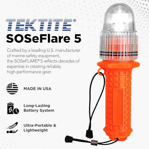 TEKTITE¢ç SOSeFLARE 5 NO MORE FLARES! Electronic Boat Distress Flare w/Flag and Audible Signal Kit- USCG & SOLAS Compliant Marine Safety Signal - Waterproof LED & Audible Locator for Boats