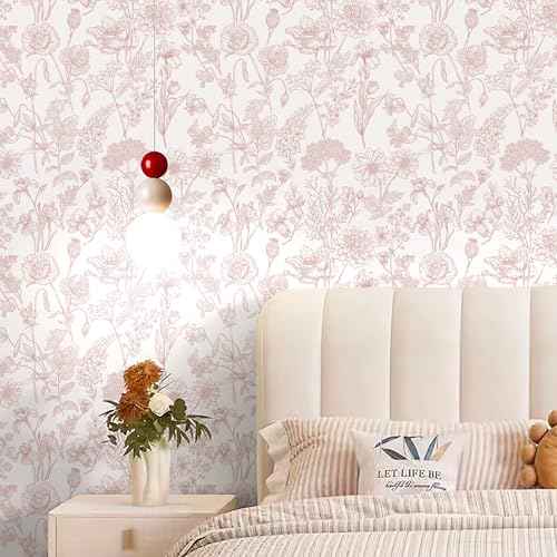 Peel and Stick Wallpaper Pink Floral Wall Paper Pink and White Contact Paper Removable Waterproof Flowers Wallpaper for Bedroom Bathroom Cabinets Vinyl 17.3" x 78.7"
