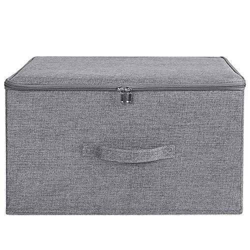 ANMINY Storage Bins with Zipper Lids 36 Qt Lidded Fabric Storage Boxes Baskets Cubes with Handles Collapsible Washable Cotton Linen Closet Shelf Clothes Organizer Containers - Gray, Large