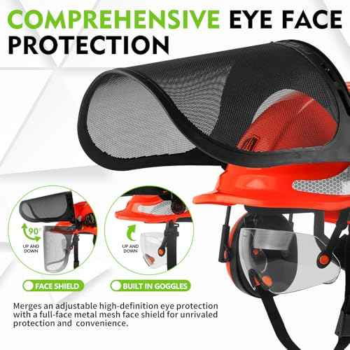 GREEN DEVIL Chainsaw Safety Protective Helmet Forestry Helmet with Build-in Visor Mesh Face Shield Ear Muffs 4 in 1 Ideal for Arborist Tree Work DIY Outdoor Logging Hard hat