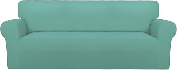 PureFit Super Stretch Sofa Slipcover – Spandex Non Slip Soft Couch Sofa Cover, Washable Furniture Protector with Non Skid Foam and Elastic Bottom for Kids, Pets （Oversized Sofa, Cyan）