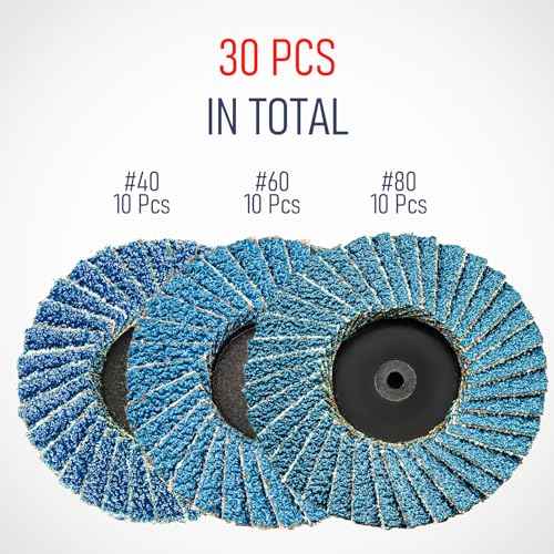 30 Pcs 2 Inch Mini Flap Disc, Assorted 40/60/80 Set, High Density Zirconia Grinding Flap Disc, with 1/4 inch Shank Holder, On Metal Grinding, for Angle Die Grinder (Pack of 30)