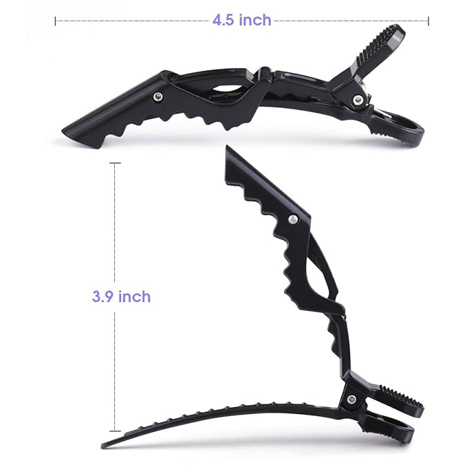 GLAMFIELDS 12 pcs Black Alligator Hair Clips for Women Styling Sectioning Salon, Professional Durable Non-slip Plastic Grip Clip for Hair Cutting Wide Teeth & Double-Hinged Design