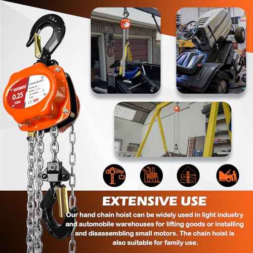 Chain Hoist 1/4 Ton (550Lbs), Portable Mini Hand Chain Hoist Compact 10FT, Manual Chain Block Hoist 10.2" Headroom, Lightweight Industrial Steel for Garages Warehouse Automotive Machinery