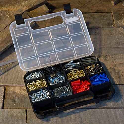 Hardware Organizer Box with Dividers - 14 Compartment Small Parts Organizer Portable Tool Box Organizer with Secure Latches - Plastic Screw Organizer Box for Nuts, Beads, Jewelry or Tackle by Stalwart