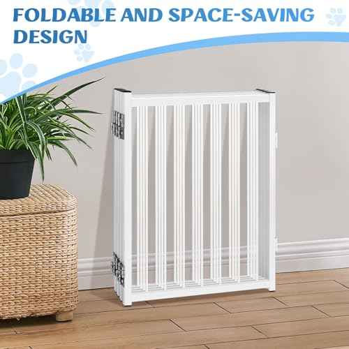 Freestanding Short Dog Gate, 16.5" Tall Small Pet Gate Easily Step Over, Metal Foldable Pet Gate, Up to 51" Wide Puppy Fence, Gate for Stairs and Doorways, Indoor, Outdoor Use, No Drill Pressure Mount