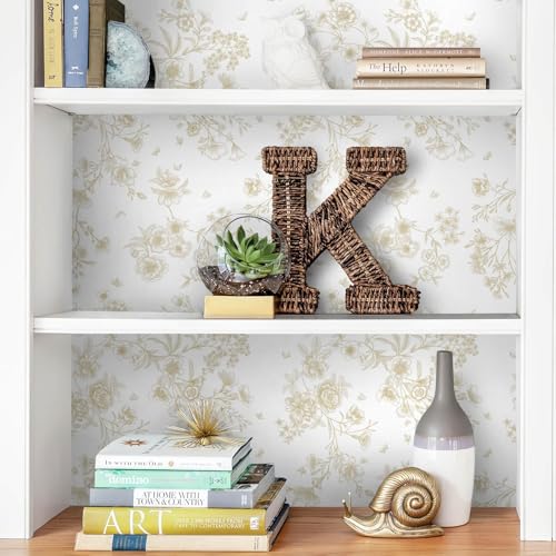 LiKiLiKi 17.3"x118" Peel and Stick Wallpaper Beige and Brown Flowers Leaves Butterfly Floral Wallpaper Self Adhesive Removable Waterproof Contact Paper for Bedroom Bathroom Cabinets Vinyl Roll