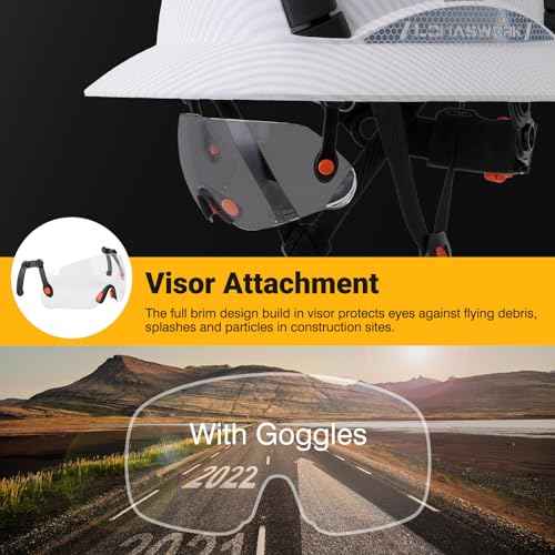 Full Brim Hard Hat, OSHA Construction Work Approved, ABS Safety Helmet with 6 Point Adjustable Ratchet Suspension Industrial Work