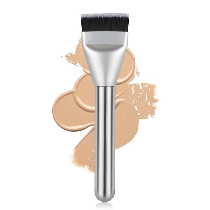 New Upgrade Flat Foundation Brush,Korean Makeup Brush Spatula Facial Brush for Liquid Foundation,Premium Face Makeup Brush for Blending Cream (Silver)