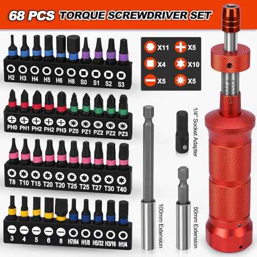 68Pcs Torque Screwdriver Wrench Set 10-70 IN.LB, Inch Pound Torque Driver with S2 Steel Bits, 1/4" Drive, Magnetic Quick-Release Adapter for Bike Repair, Mounting and Maintenance