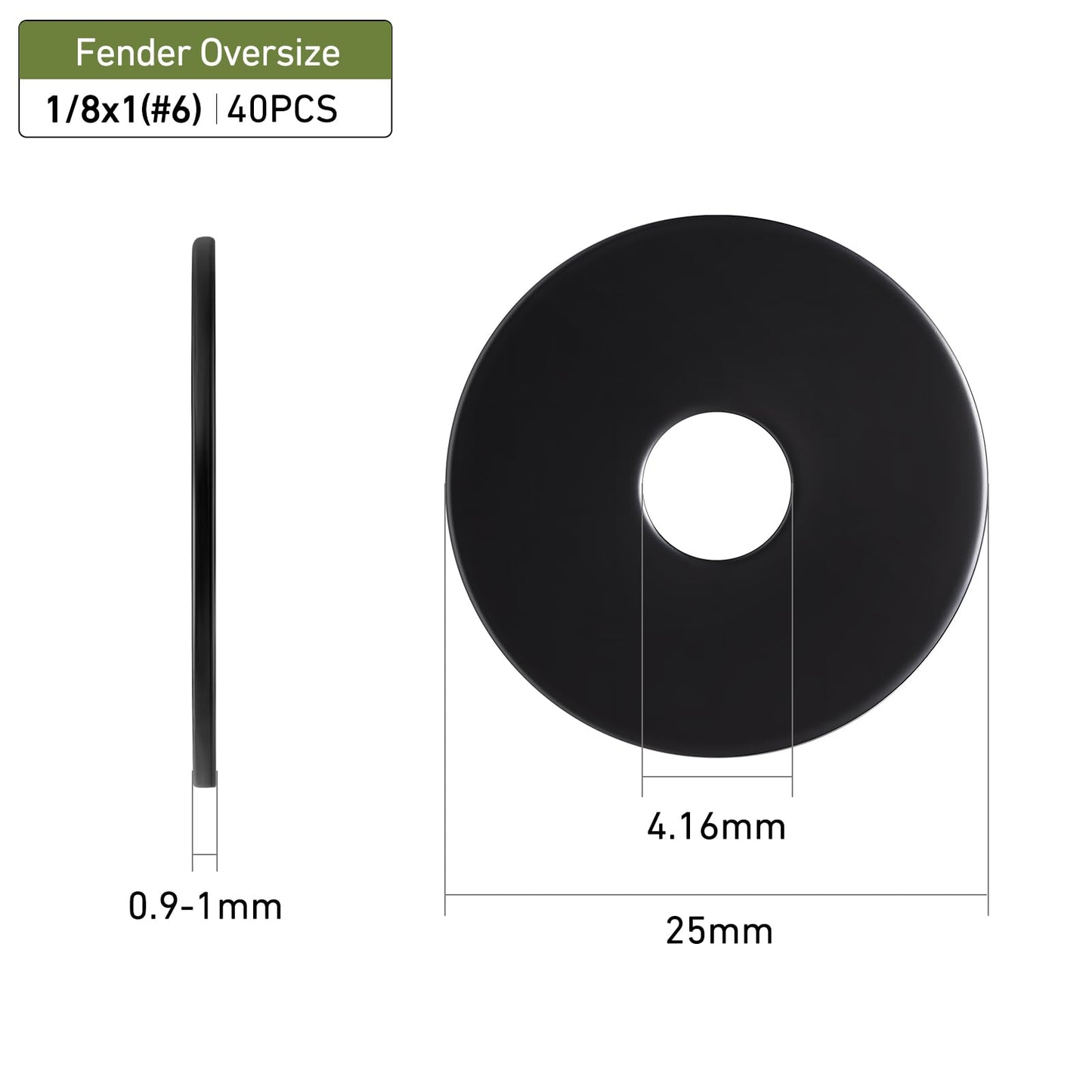 SVLING 40PCS 1/8" x1" Fender Washers, Black Oxide 304 Stainless Steel 18-8, 1/8" ID x 1" OD Hardware Flat Washers for Screws Bolts