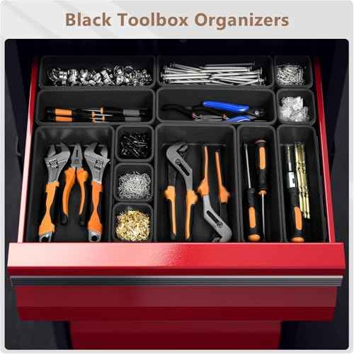 ¡¼Fits 100+ Tools¡½A-LUGEI¡¼100-Piece 6-Size¡½Tool Organizer Tray Set - Black Plastic Drawer Dividers for Garage Cabinets, Rolling Tool Chests, Workbenches & Office Storage