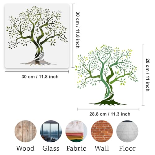 Tree of Life Wall Stencil Template 11.8 x 11.8 Inch Reusable Plastic Tree Stencil for Painting on Wood Wall Floor Fabric Glass Furniture, Tree DIY Home Decor Or Craft Stencil