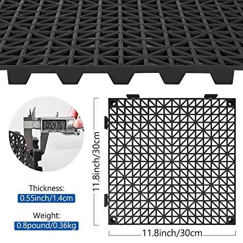 ToLanbbt Modular Interlocking Cushion 12P 11.8" x 11.8" Interlocking Rubber Floor Drain Holes Non-Slip Splicing Drainage Mats for Deck, Shower, Kitchen, Drain Pool, Sauna Bath, Indoor Outdoor (Black)