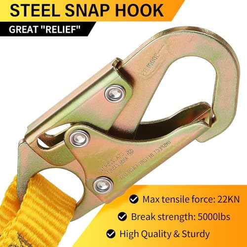 TRSMIMA Tree Climbing Safety Lanyard - 4ft to 6ft Adust Fall protection Webbing Belt Hunting Roof Strap Double Rebar Hook