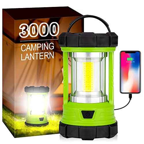 Camping Lantern, 3000LM LED Rechargeable Battery Operated Lantern, 5 Light Modes, COB Waterproof Lantern Flashlight, Camping Light for Power Outage, Hurricane, Survival, Hiking