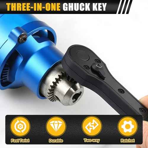 3-in-1 Ratchet Drill Chuck Key Wrench, Universal Chuck Key Replacement Tool for Drill, Universal Replacement Tool for Electric Drills & Power Tools with Extended Arm for Added Torque