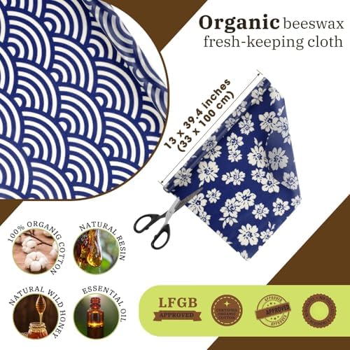 3 Rolls Reusable Beeswax Wraps for Food 13 x 40 Inches Bees Wax Wraps Reusable Food Storage Wrap Beeswax Paper Roll for Bread Sandwich Cheese Fruit Snacks(Vivid)