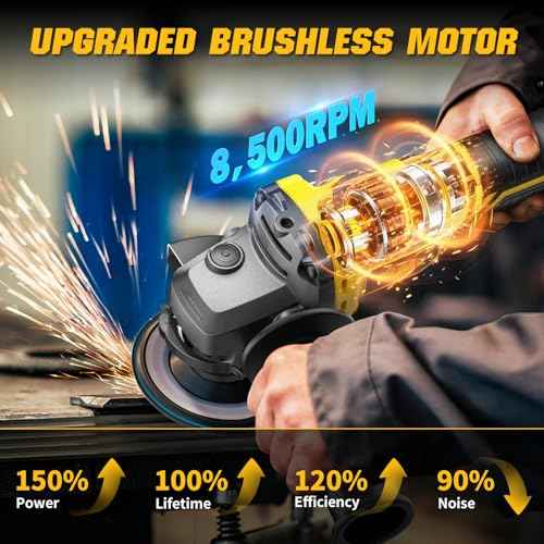 Angle Grinder Brushless fit DEWALT 20V Battery, 6 Variable Speed Power Grinder 4-1/2" Cordless, with 5 Cutting Wheels, 3 Grinding Wheels, 3 Flap Discs, For Cutting Grinding Polishing (Tool Only)