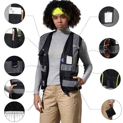 A-SAFETY High Vis Safety Vest for Women - Reflective Strips, Multi-Pockets, Zipper Closure