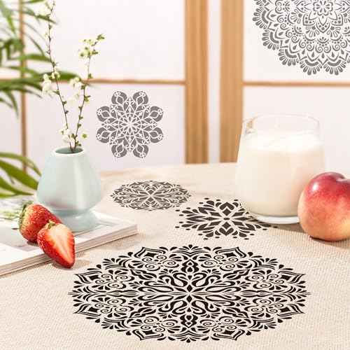 Mandala Stencils for Crafts Reusable - 10 Pcs Bohoemian Mindfulness Large Stencils for Painting on Wall Home Decor Furniture