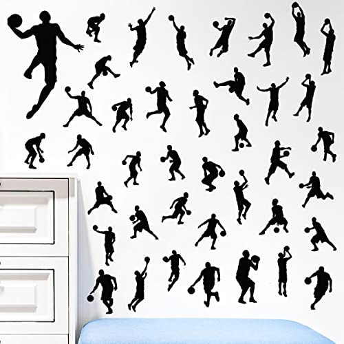 Removable Basketball Player Wall Decal DIY Sports Player Silhouette Wall Stickers Peel and Stick Jumpman Decal Sticker for Kids Room Boys Bedroom Playroom Wall Decor