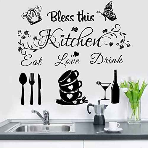 Bless This Kitchen Wall Stickers - Vinyl DIY Art Peel and Stick Wall Decals for Home Office School Coffee