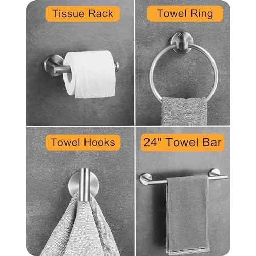 14-Piece Bathroom Hardware Set Premium Brushed Stainless Steel Towel Bar Set - 2 Towel Bars, 2 Toilet Paper Holders, 2 Towel Rings, 8 Hooks