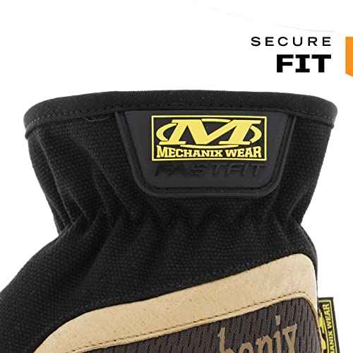 Mechanix Wear Fastfit Leather Gloves - Abrasion Resistant Gloves for Hand Safety - Breathable - Secure Fit - Two-Piece Palm - Machine Washable - Brown/Black - Large