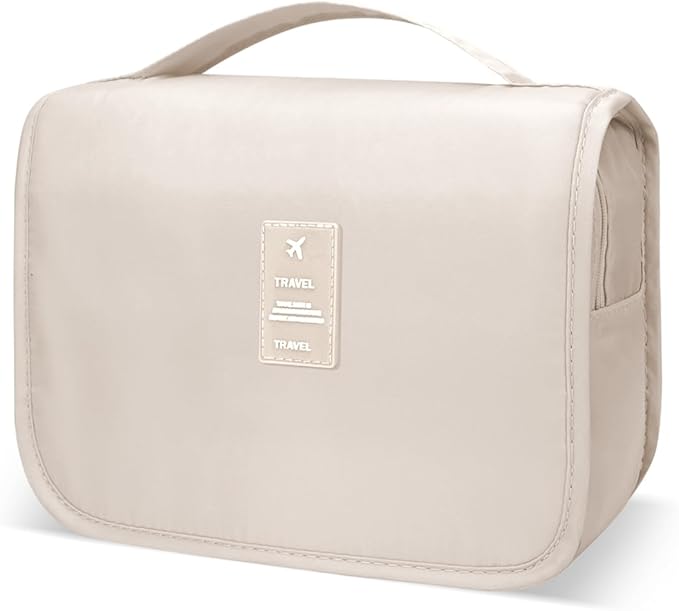Large Capacity Toiletry Bag Travel Bag with Hanging Hook for Men and Women Waterproof Travel Cosmetic Bag Bathroom Storage Bag for Brushes Set, Full-Sized Shampoo,Accessories(Beige)