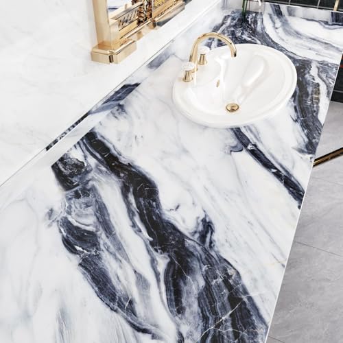 Wallercity Glossy Blue/White Marble Contact Paper for Countertops Kitchen Granite Peel and Stick Wallpaper Removable Vinyl Wraps for Drawer Liner 15.8''x78.7'' Marble Wall Paper for Cabinets Counters