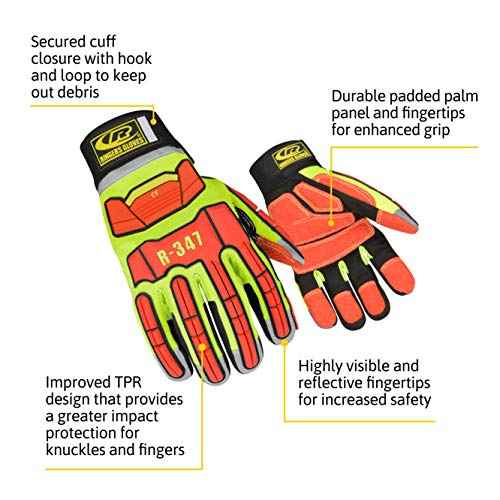 Ansell Ringers Gloves R-347 Rescue Glove, Protection in High Intensity Jobs - First Responders, Rescue, Extrication, Hi-Vis, Large