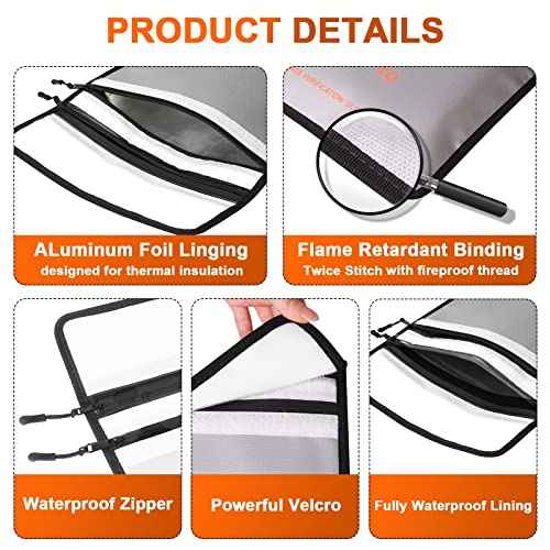 4200¢µ Fireproof Document Bag, Important Waterproof Document Holder with Thermal Insulation Layer, Legal Size Fireproof Envelope with Zipper/Reflective Strip