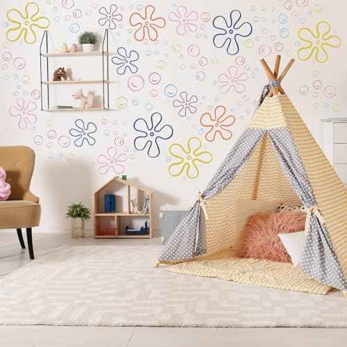 177 Pcs Flowers and Bubbles Wall Decals, Under The Sea Birthday Party Peel and Stick Colorful Bubble Stickers, 6 Sheets, 30cm x 20cm Each, Static Cling, Removable